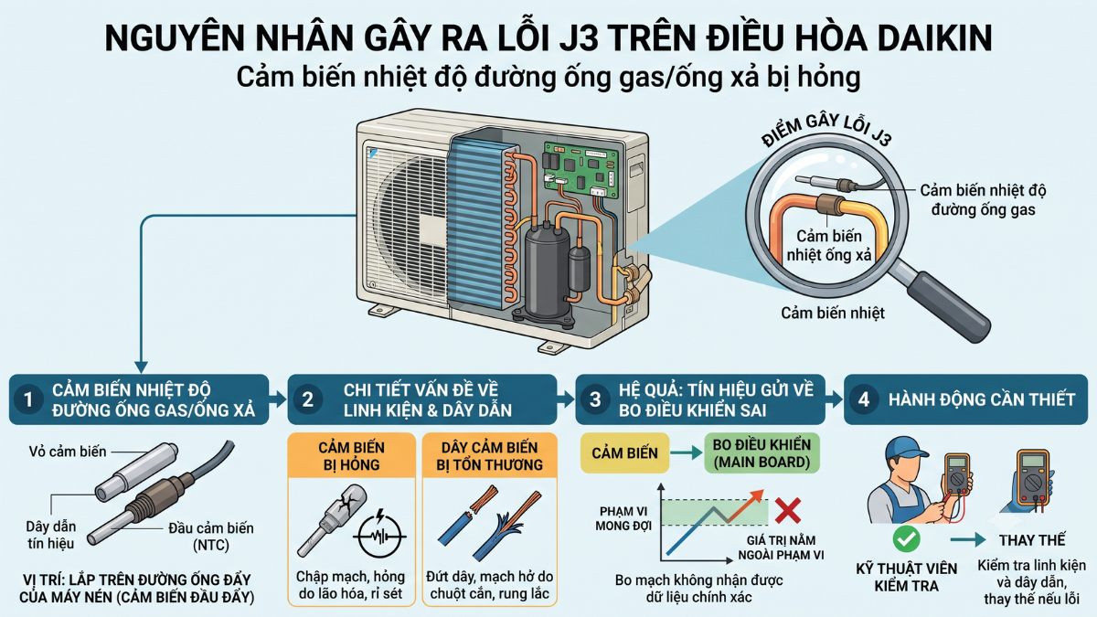 Nguyên nhân gây ra lỗi J3 trên điều hòa Daikin