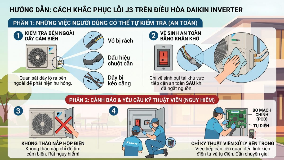 Cách khắc phục lỗi J3 điều hòa Daikin inverter 