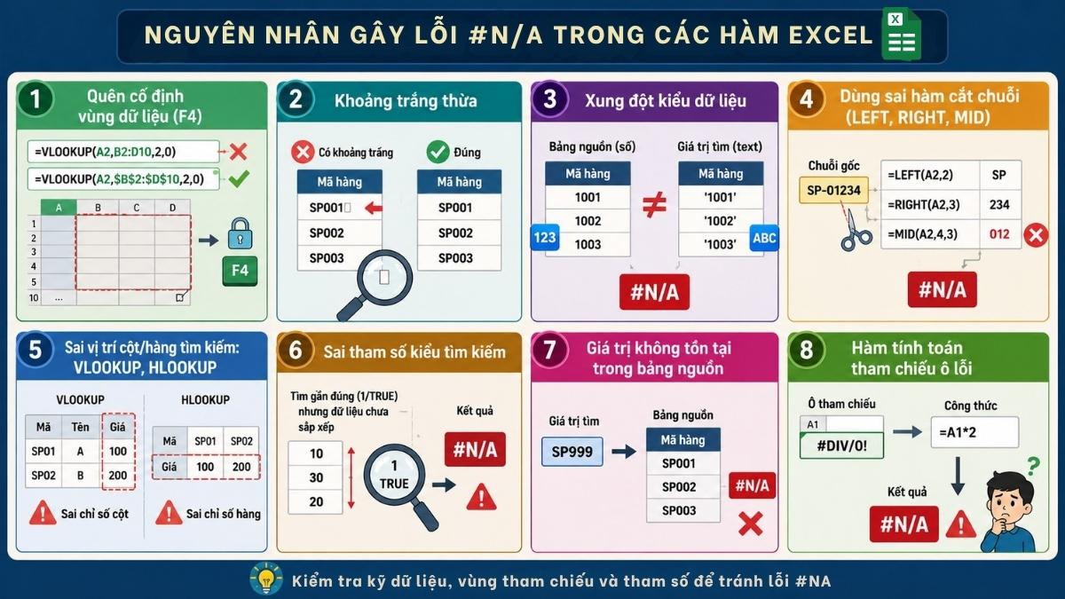 Nguyên nhân gây lỗi #N/A trong các hàm