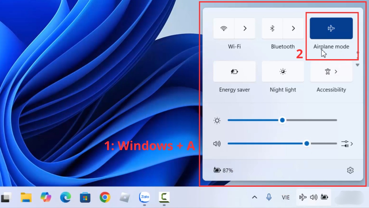 Tắt chế độ máy bay và kiểm tra phím tắt WiFi