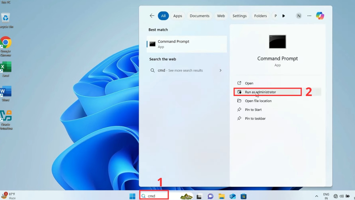  Chọn Run as administrator để mở Command Prompt