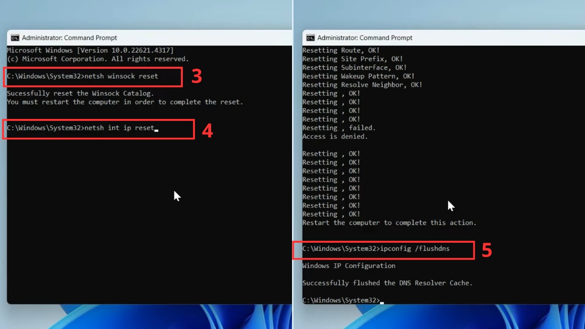 Nhập lần lượt từng lệnh và nhấn Enter