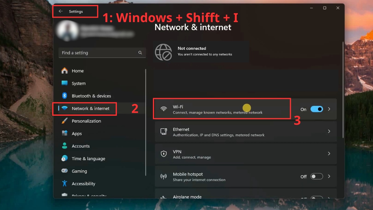 Chọn Network & Internet → Chọn WiFi