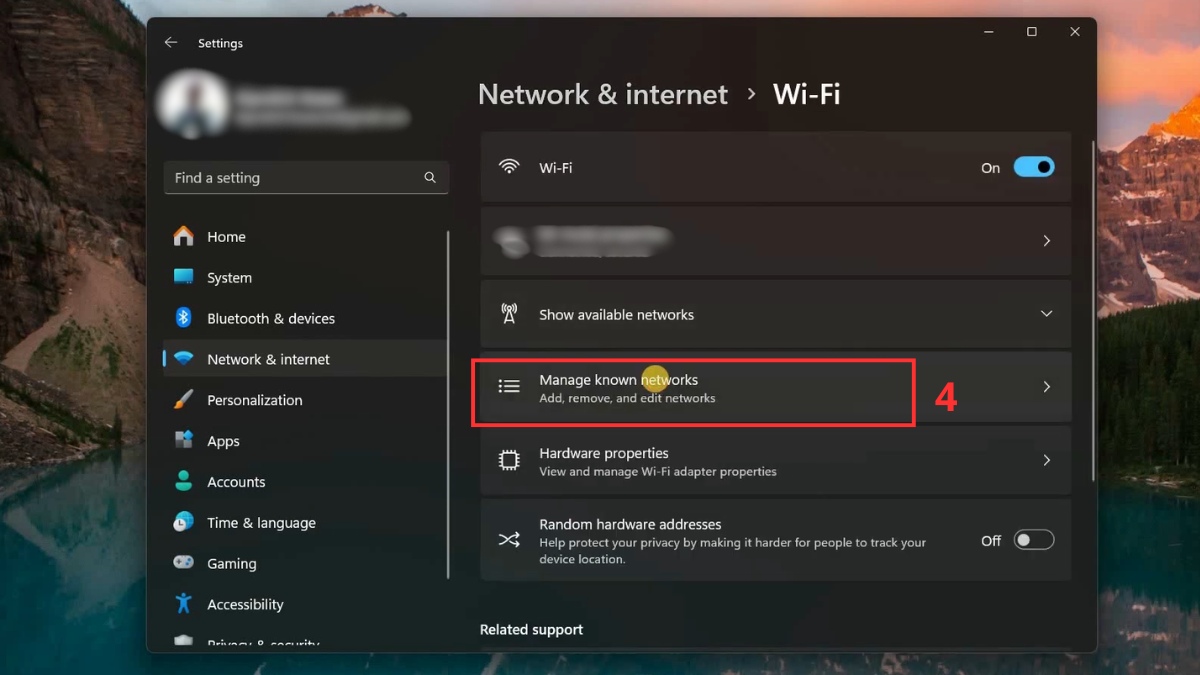 Chọn Manage known networks