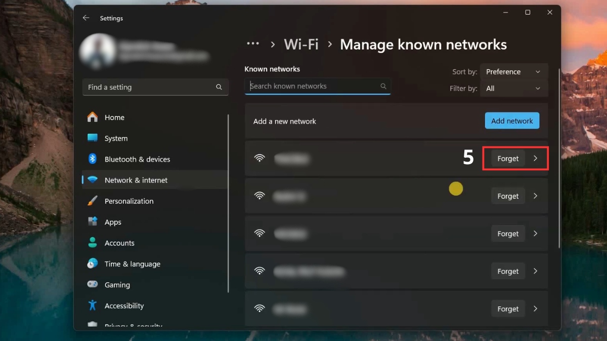 Nhấn Forget để quên mạng