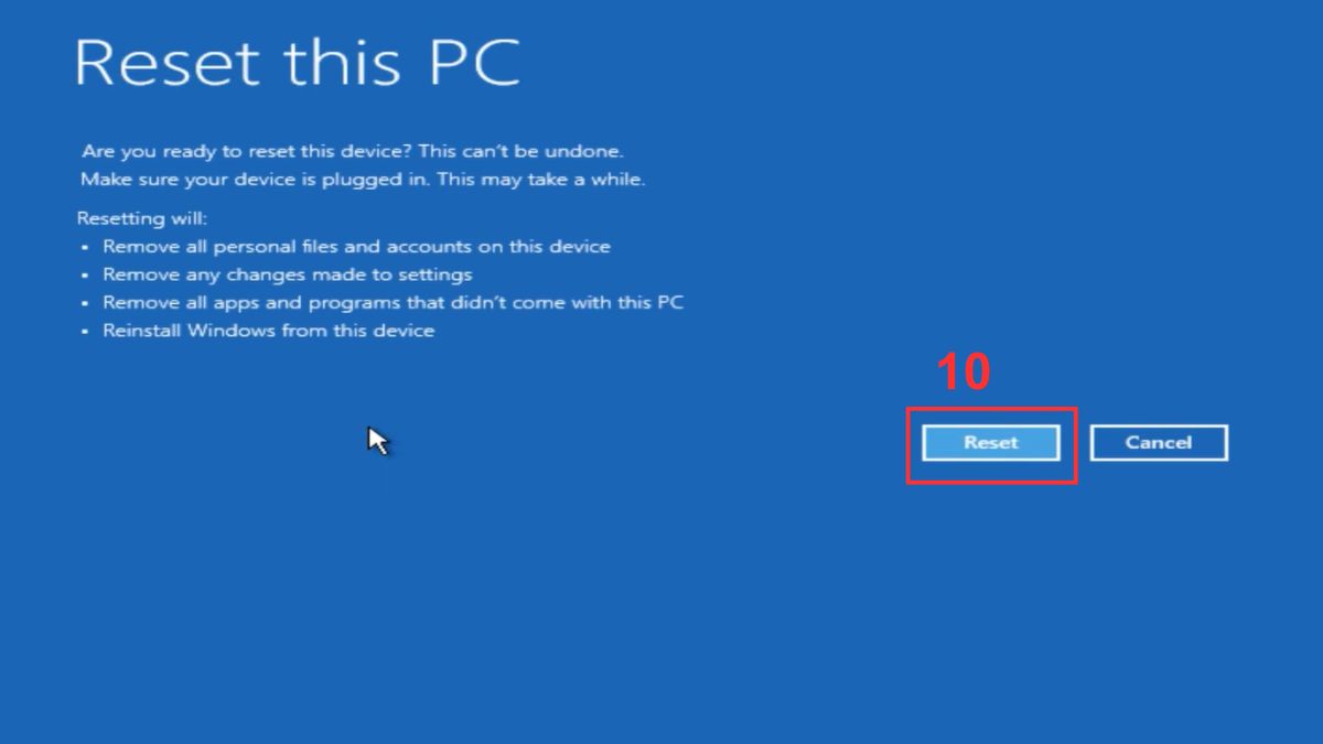 Nhấp vào Reset xác nhận 
