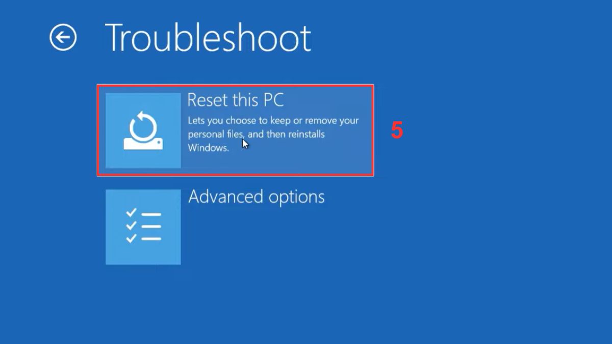 Sau đó ấn Reset this PC