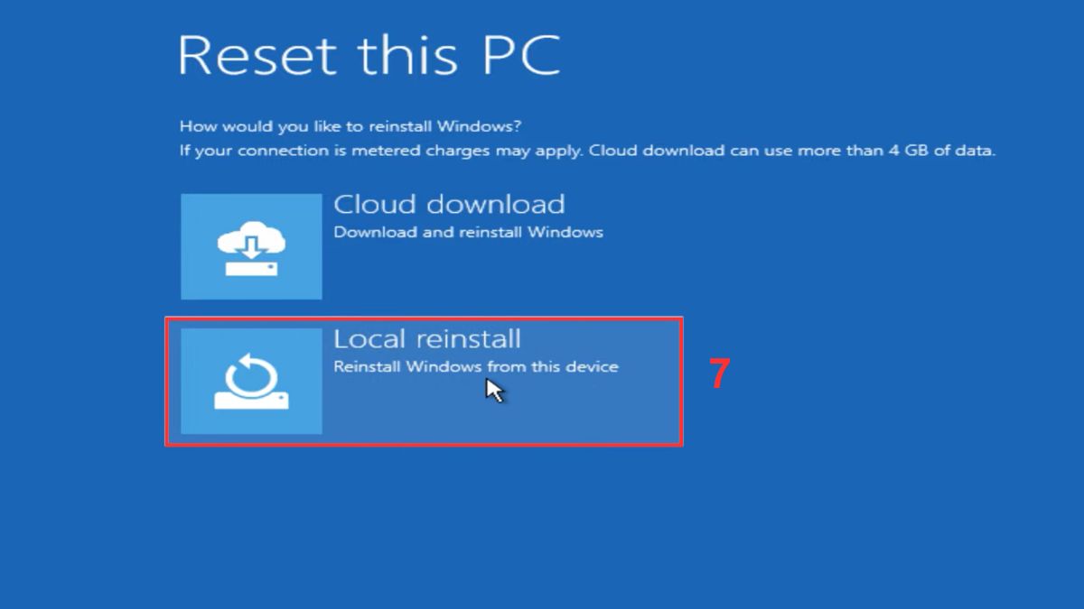 Sau đó chọn Local reinstall