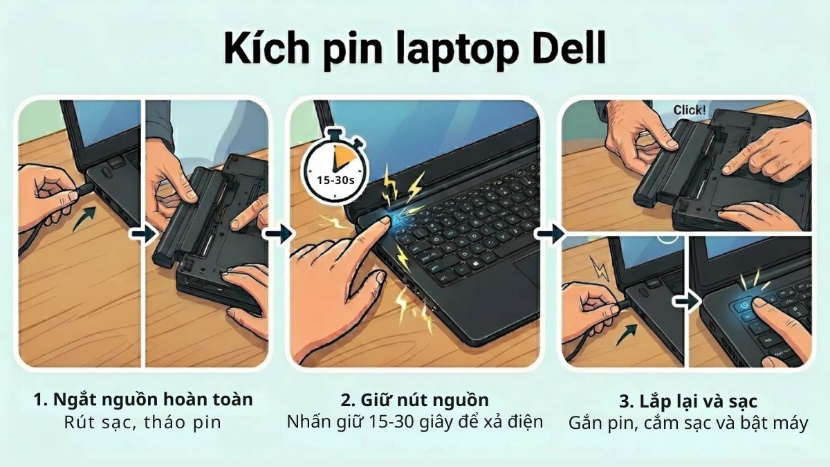 Kích pin laptop Dell