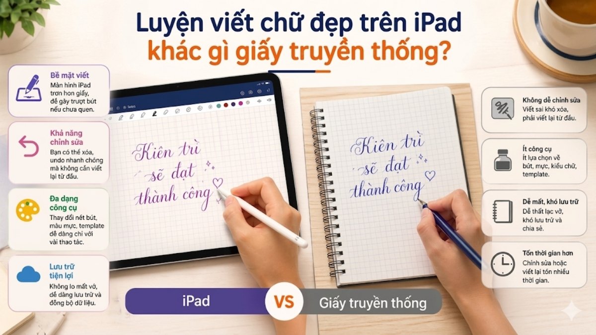 Luyện viết chữ đẹp trên iPad khác gì giấy truyền thống?