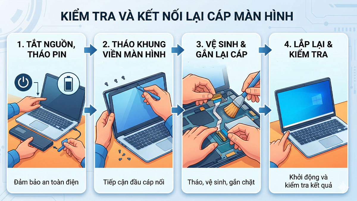 Kiểm tra và kết nối lại cáp màn hình