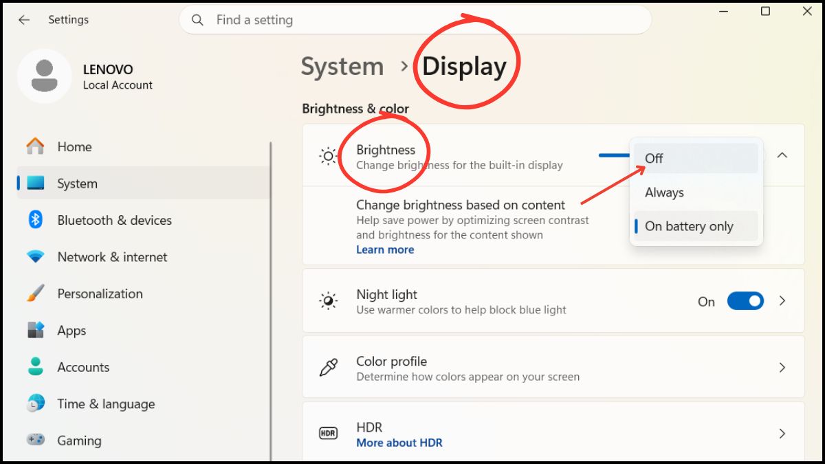 Nhấn chọn vào Brightness