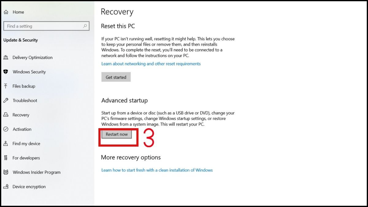 Nhấn tiếp vào Restart now