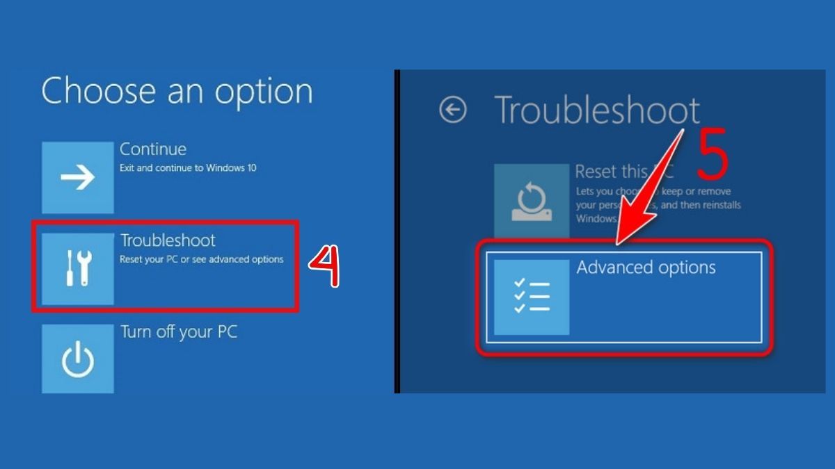 Chọn Troubleshoot > Advanced options