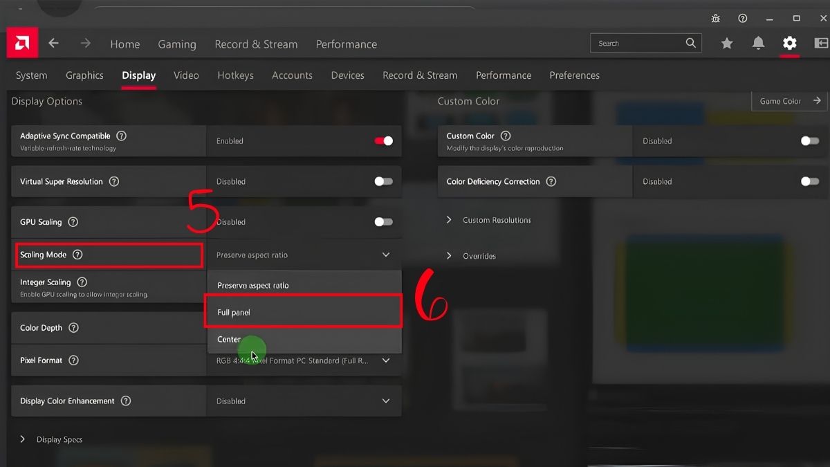 Tìm mục Scaling Mode