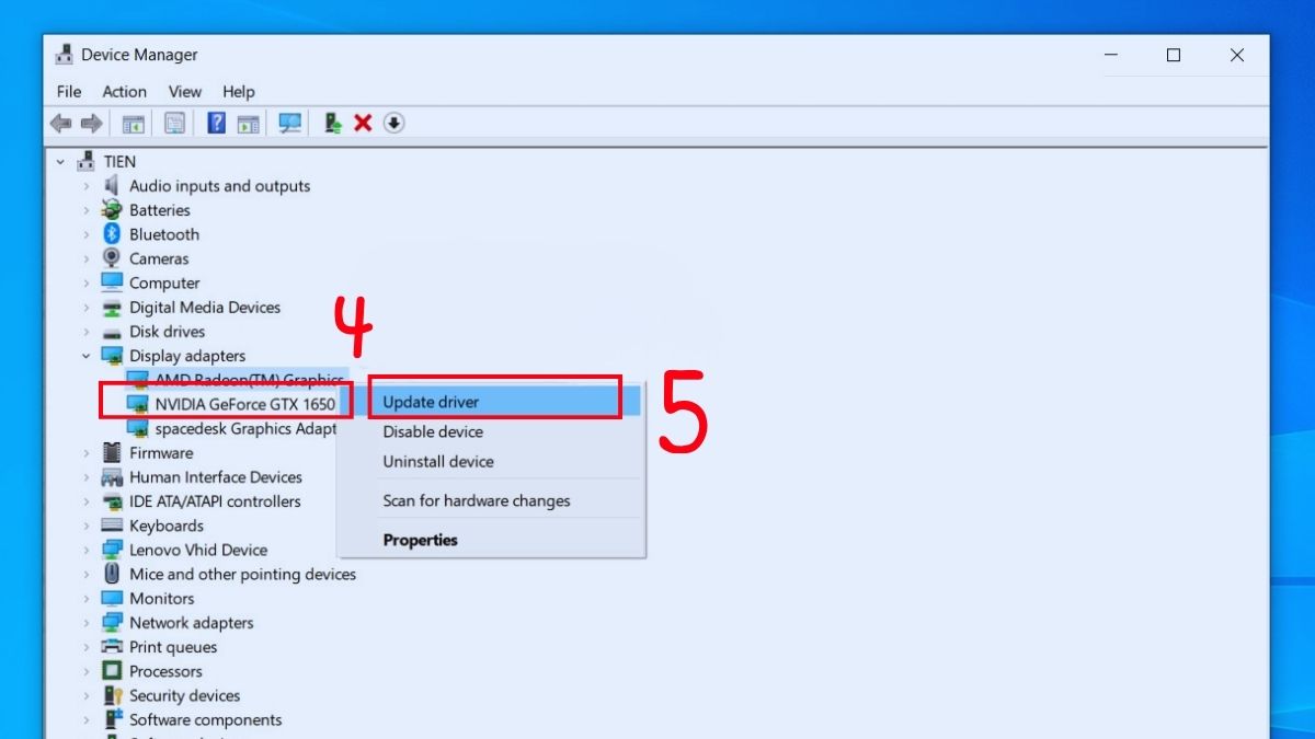 Chọn Update driver