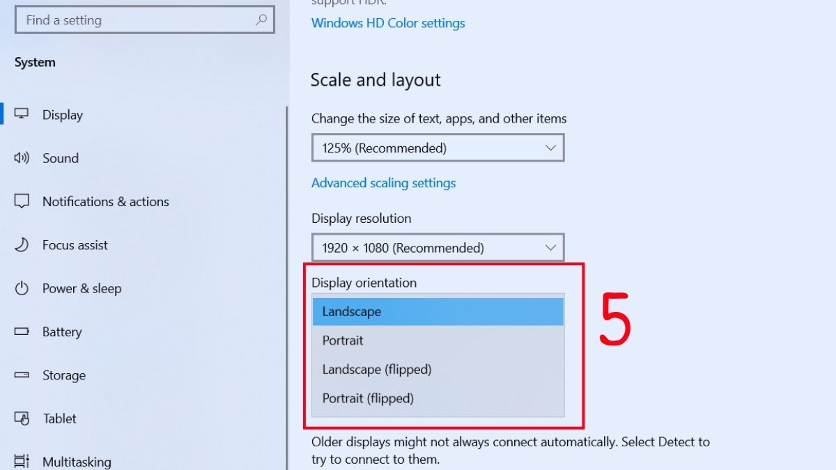 Kiểm tra mục Orientation