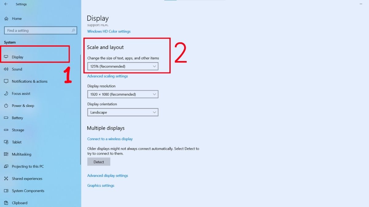 Sử dụng Display Settings để tùy chỉnh scaling