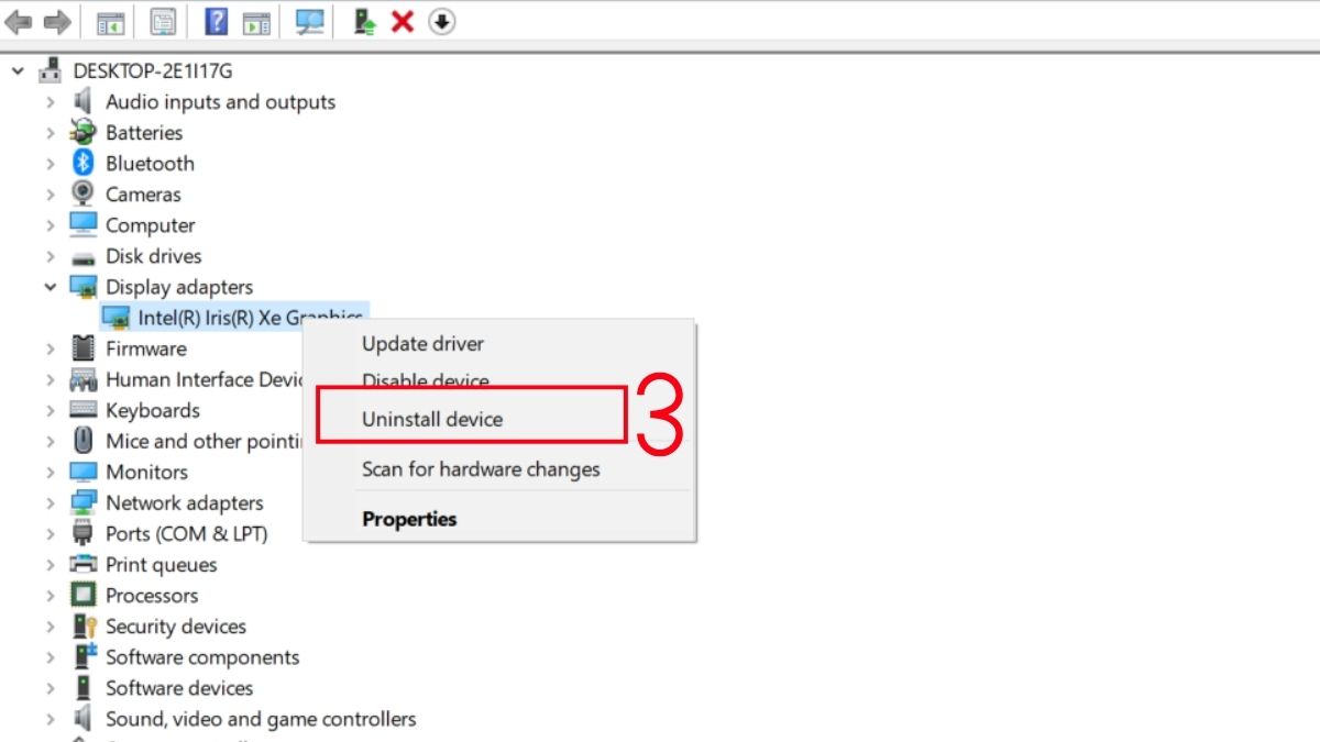 Chuột phải và chọn Uninstall device