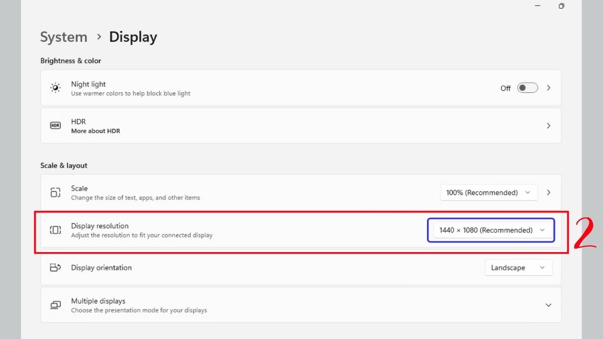 Kiểm tra mục Display resolution