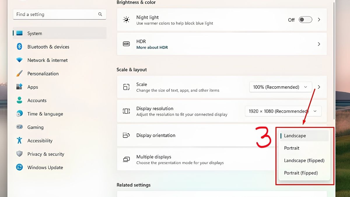 Điều chỉnh Display orientation