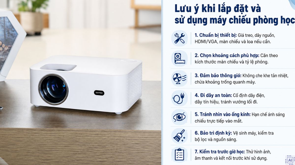 Lưu ý khi lắp đặt và sử dụng máy chiếu cho phòng học