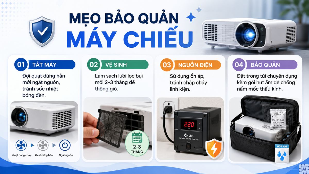 Mẹo bảo quản và kéo dài tuổi thọ máy chiếu