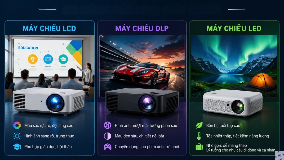 Máy chiếu LCD, DLP và LED 
