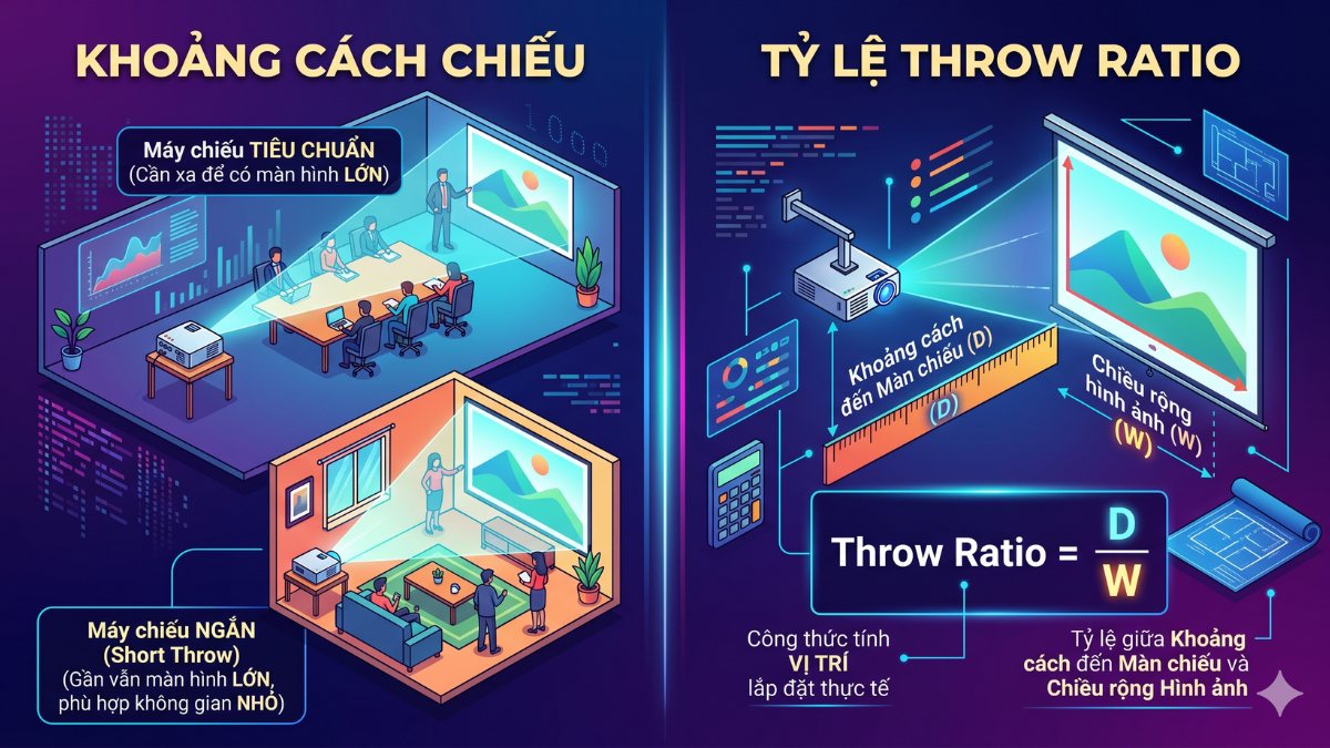 Khoảng cách chiếu và tỷ lệ throw ratio