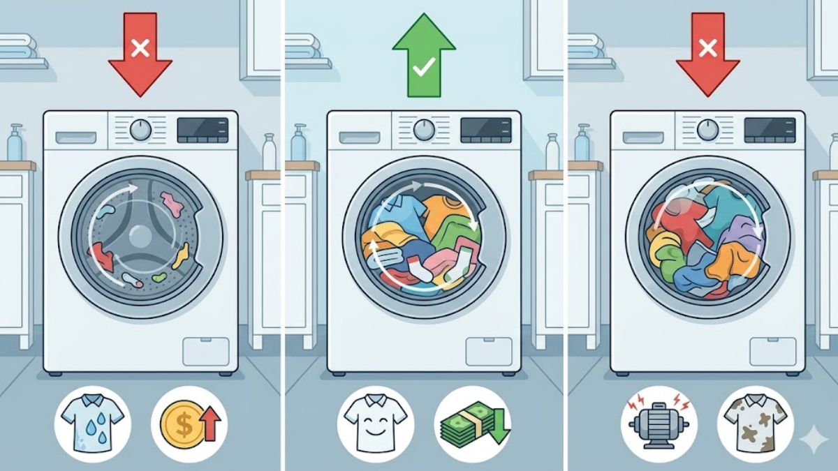 Nên giặt bao nhiêu quần áo vào máy giặt là hợp lý?