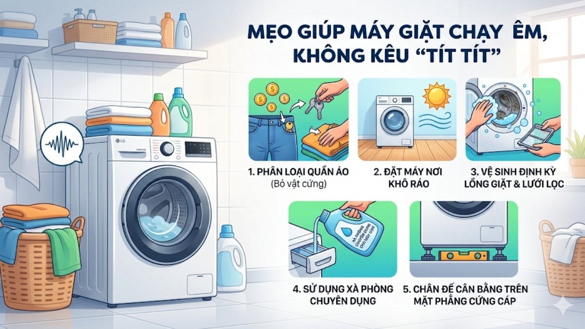 Mẹo hạn chế tình trạng máy giặt kêu tít tít liên tục