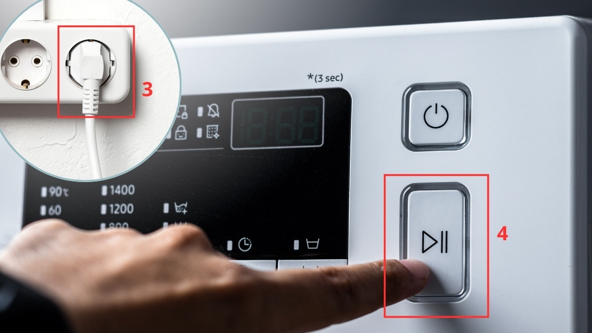 Cắm điện lại và khởi động máy