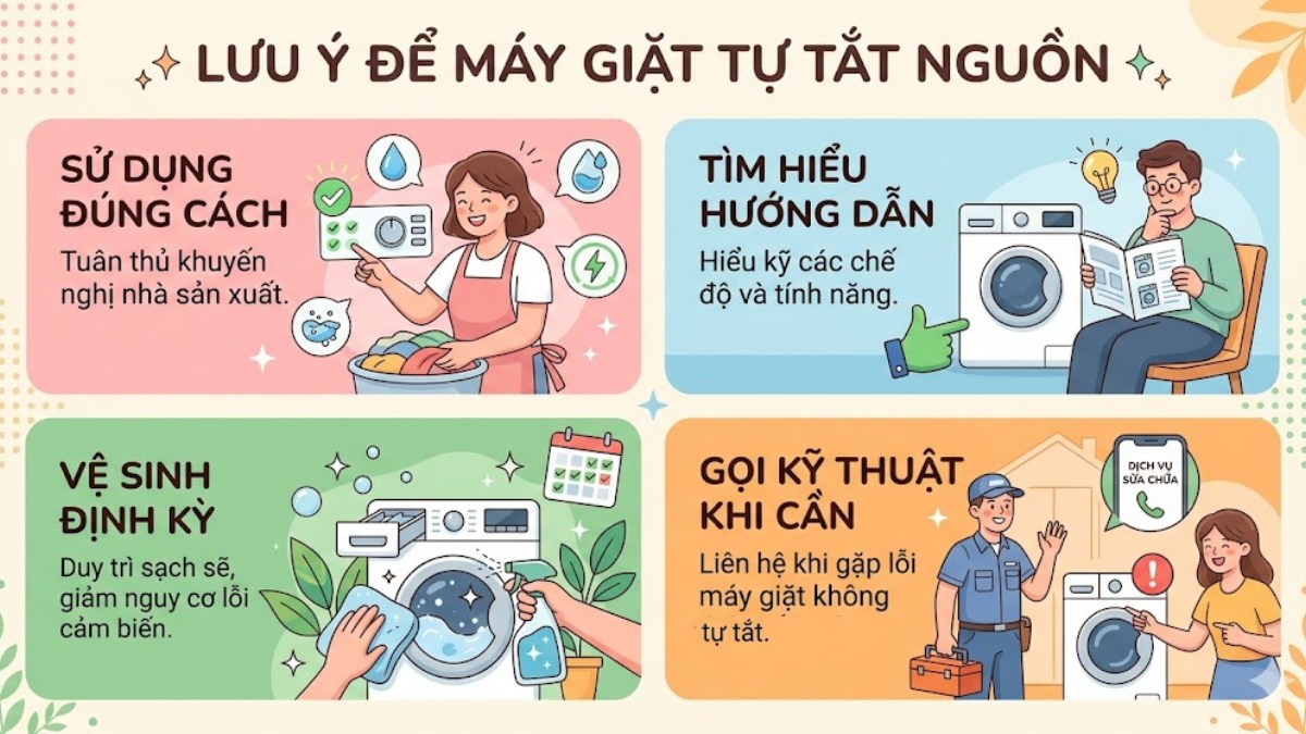 Lưu ý khi sử dụng để tránh máy giặt không tự tắt nguồn sau khi giặt xong