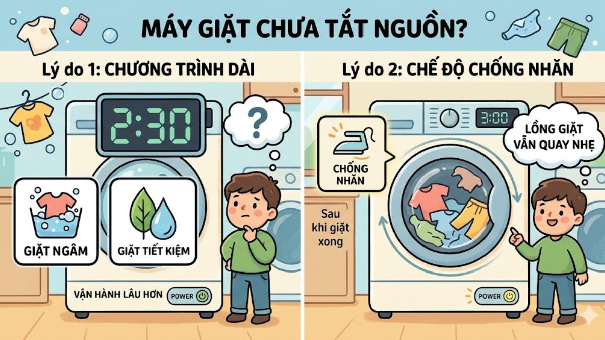 Nguyên nhân máy giặt không tự tắt nguồn sau khi giặt xong