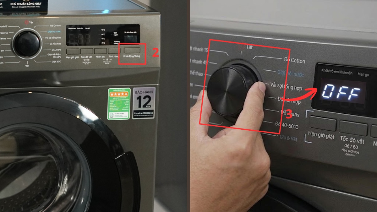 Bấm nút dừng rồi tắt chương trình giặt