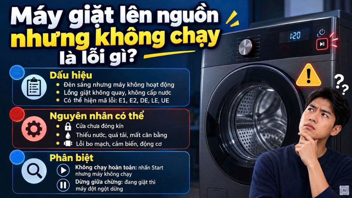 Máy giặt lên nguồn nhưng không chạy là lỗi gì?