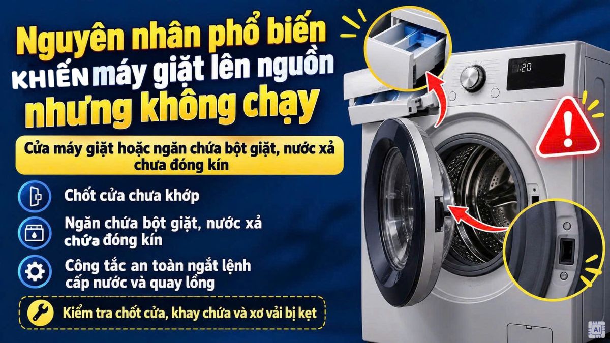 Nguyên nhân máy giặt lên nguồn nhưng không chạy