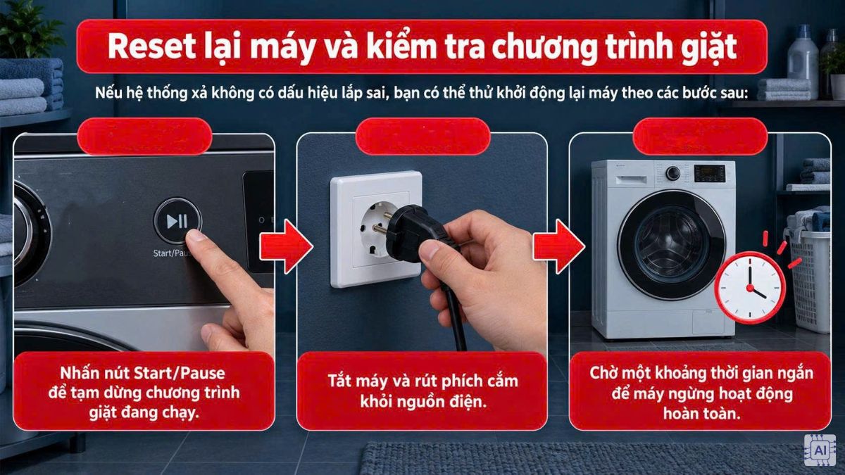 Reset lại máy và kiểm tra chương trình giặt