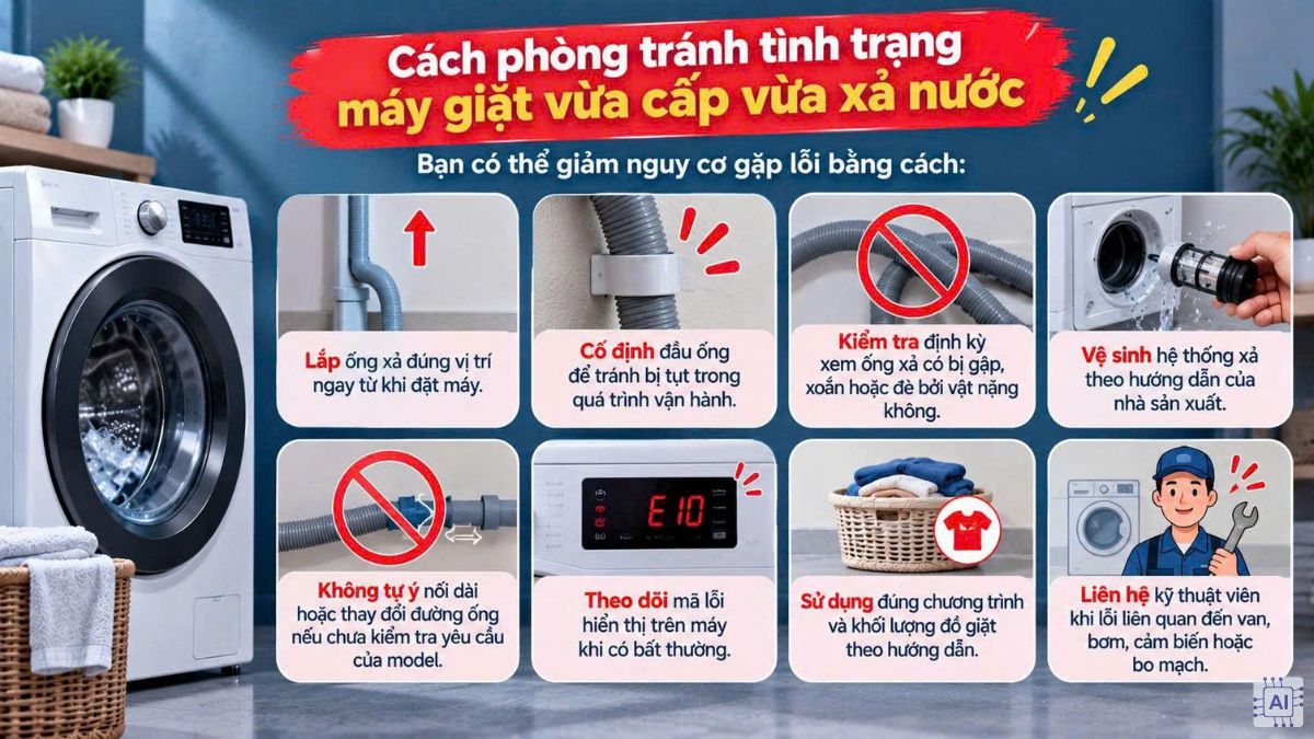 Cách phòng tránh tình trạng máy giặt vừa cấp vừa xả nước