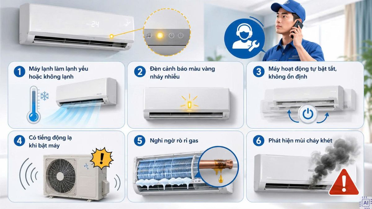Khi nào cần gọi kỹ thuật viên xử lý điều hòa báo đèn vàng?
