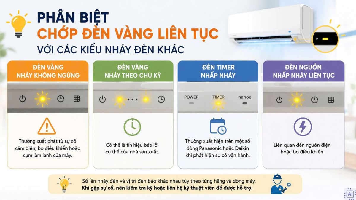 Phân biệt chớp đèn vàng liên tục với các kiểu nháy đèn khác
