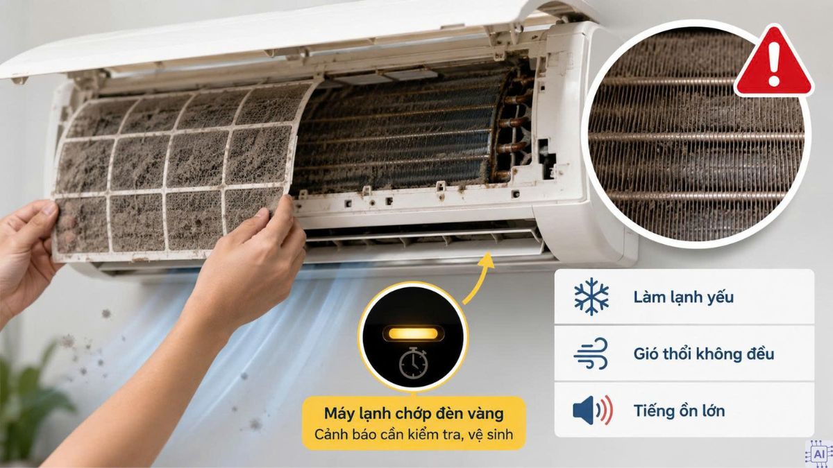 Nguyên nhân máy lạnh bị chớp đèn vàng liên tục