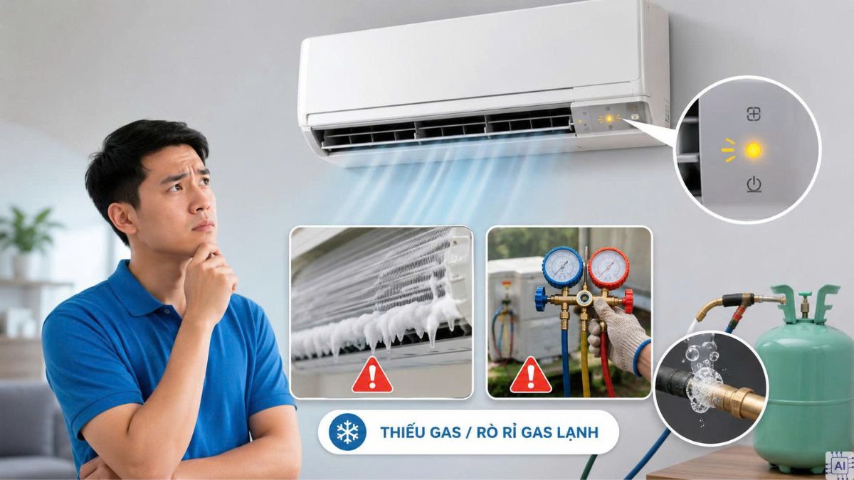 Máy lạnh thiếu gas hoặc rò rỉ gas lạnh