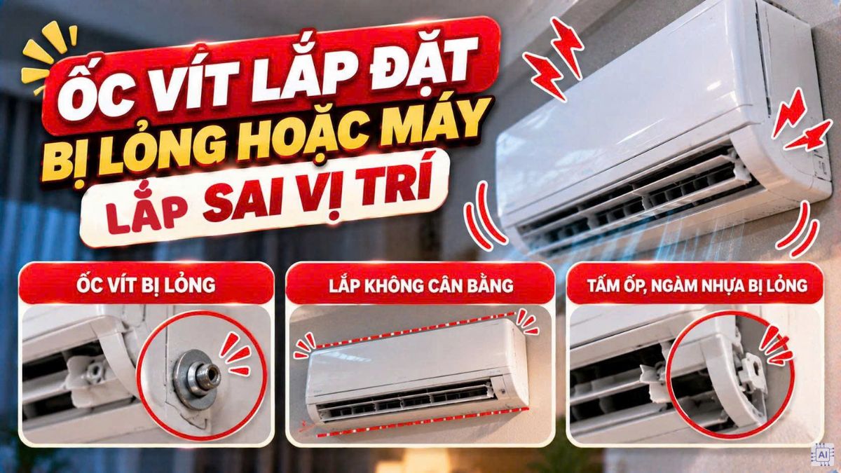 Ốc vít lắp đặt bị lỏng hoặc máy lắp sai vị trí