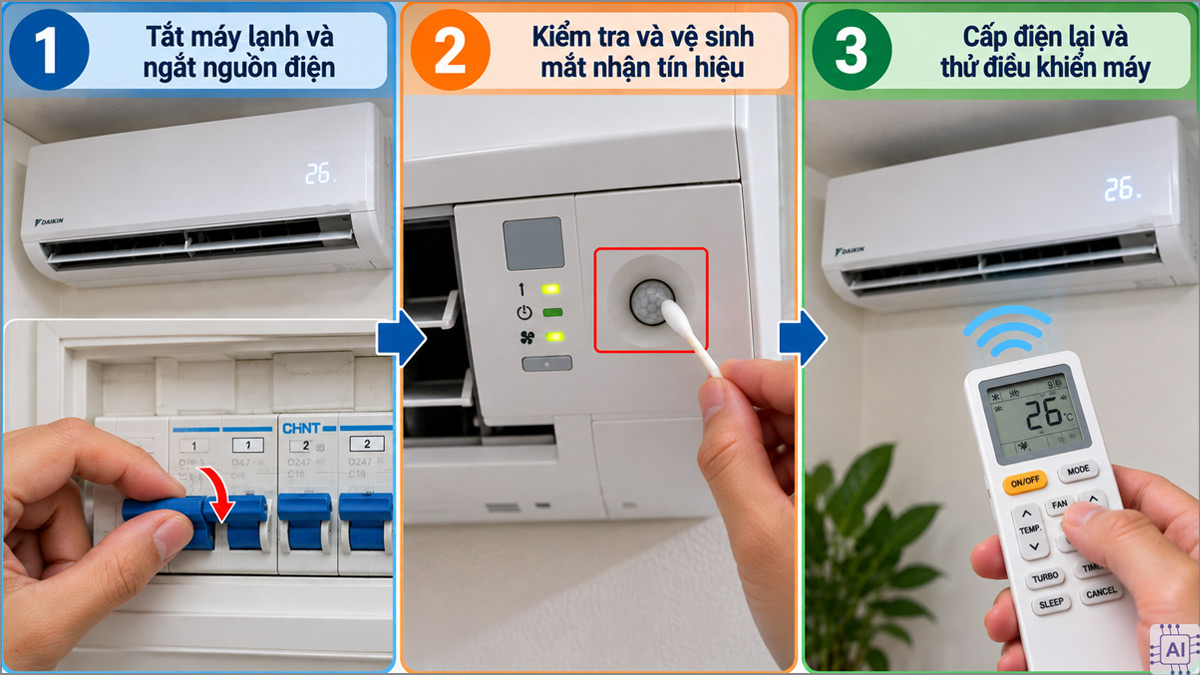 Xử lý sự cố ở mắt nhận tín hiệu và board mạch máy lạnh