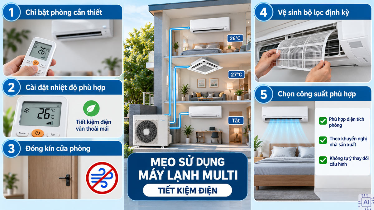 Mẹo sử dụng máy lạnh Multi tiết kiệm điện