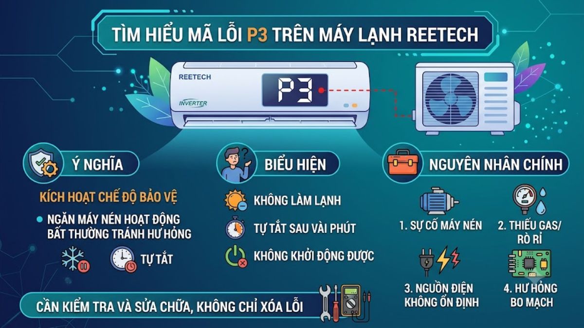 Mã lỗi P3 trên máy lạnh Reetech là gì?