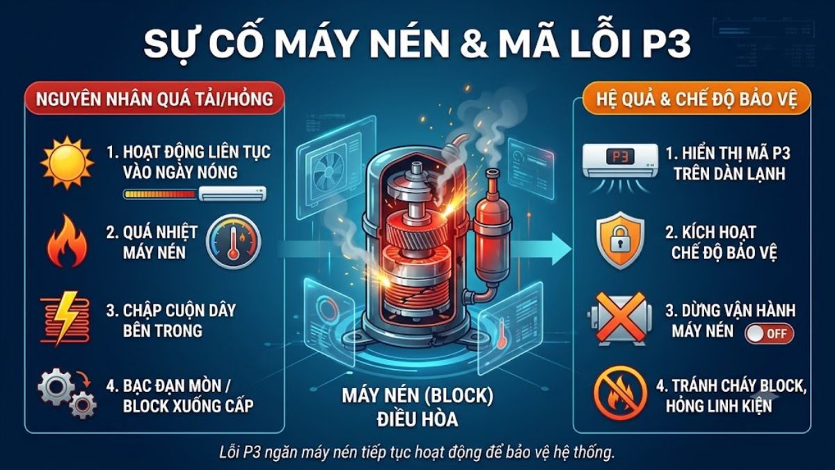 Nguyên nhân máy lạnh Reetech báo lỗi P3