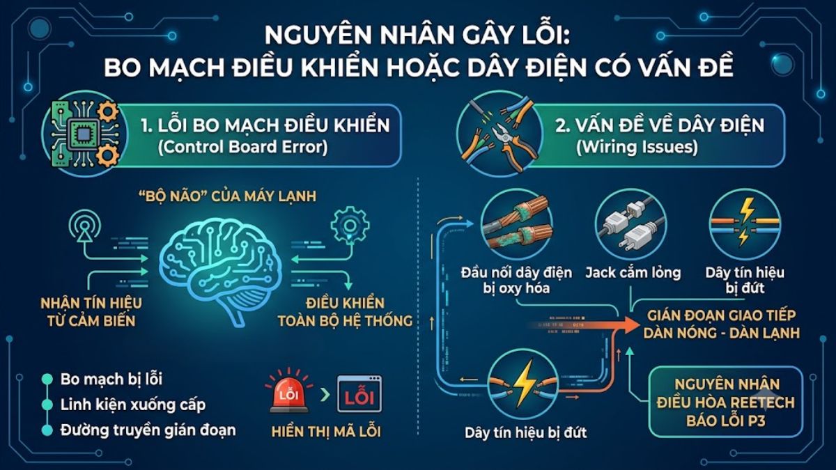 Bo mạch điều khiển hoặc dây điện có vấn đề