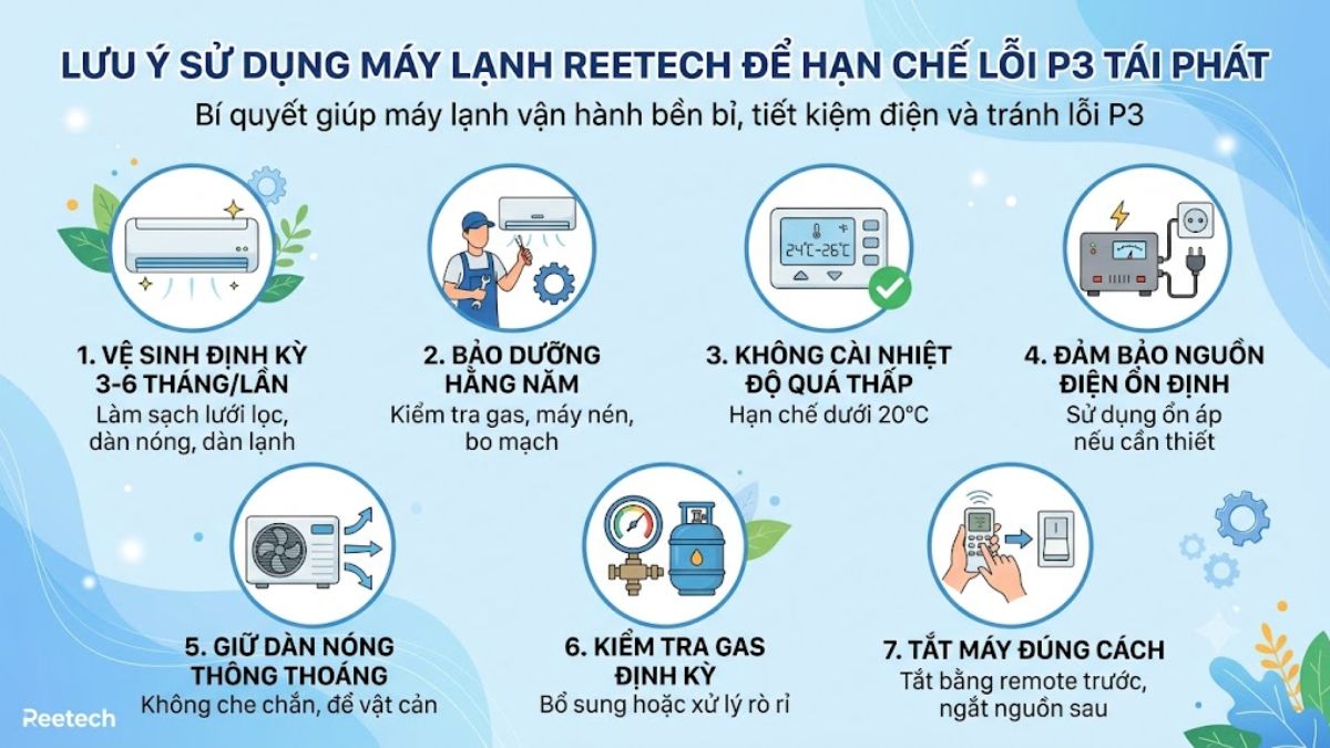 Lưu ý sử dụng máy lạnh Reetech để hạn chế lỗi P3